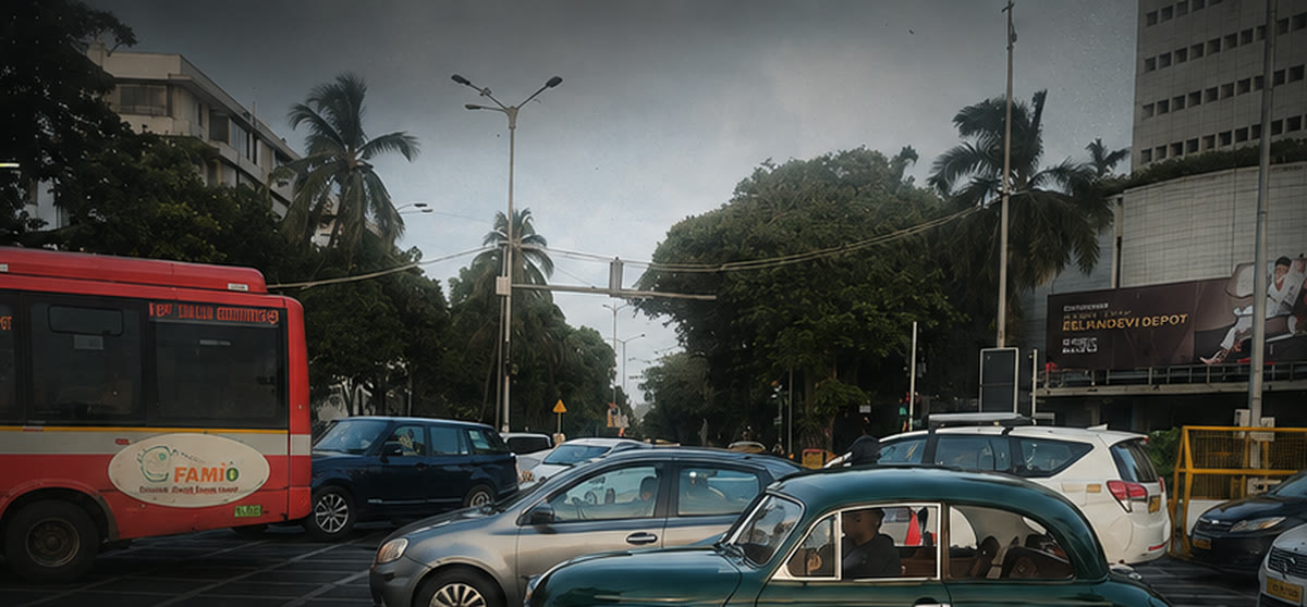 Kolkata traffic gathering at a city crossing