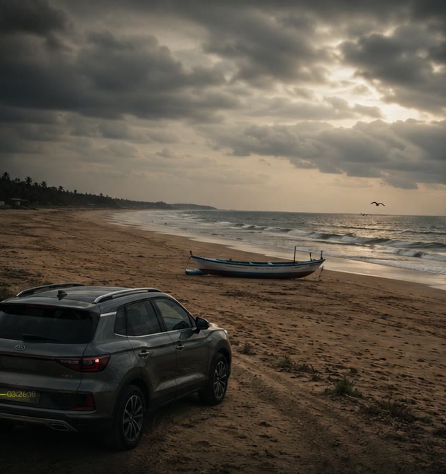 Car at a quiet beach after a coastal drive